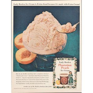 1956 Lady Borden Plantation Peach Ice Cream Vintage Print Ad Borden's Milk 50s
